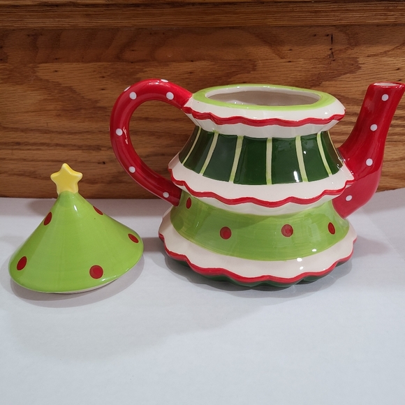 Ceramic tiered Christmas tree figural glazed teapot cookie jar with lid - Picture 5 of 10